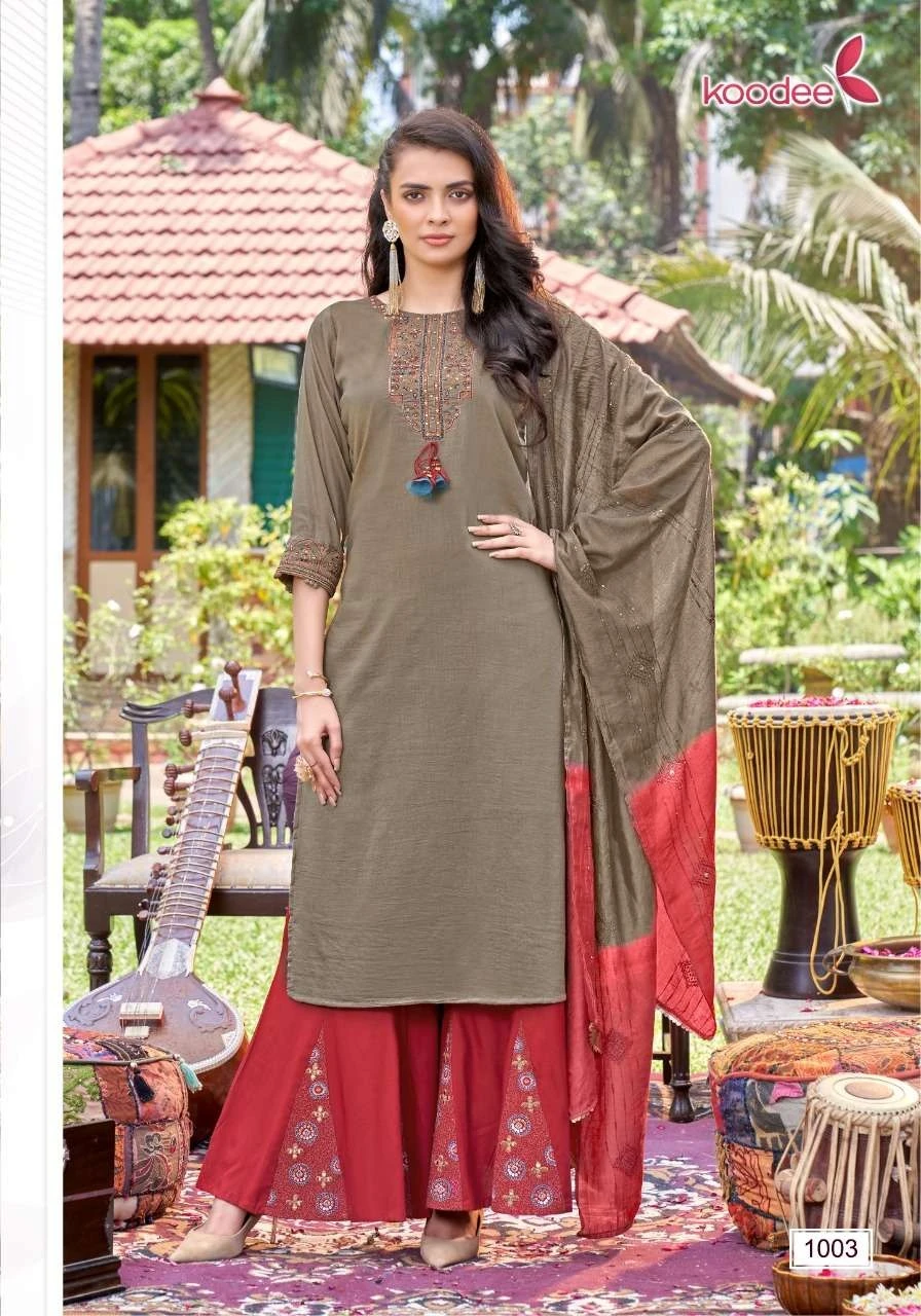 Koodee Sanaya 1 Heavy Chinon Wholesale Readymade Salwar Suit Catalog — Wholesale Salwar Suits, MPA wholesale from Surat - Gallery Image 3